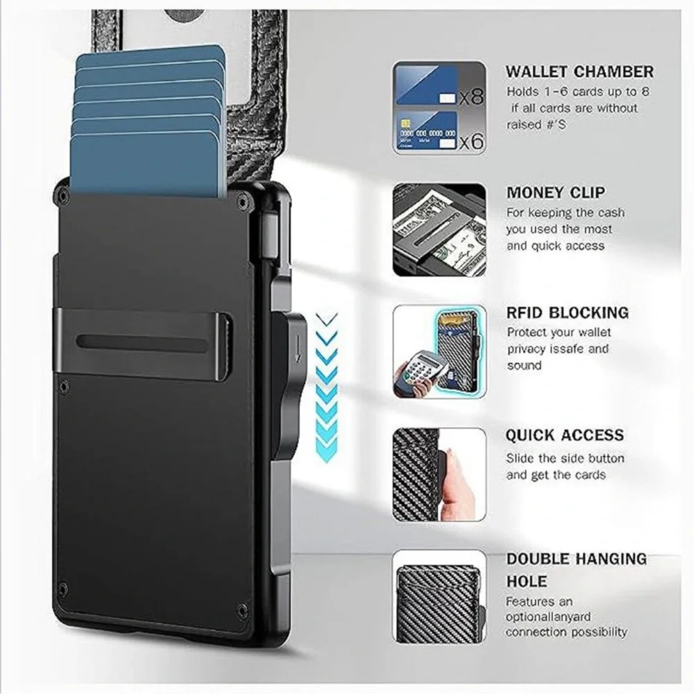 Wallet for Men - with Money Clip Slim Leather Slots , Carbon Black